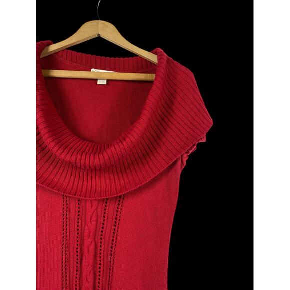 Y2K Knit Sweater Top Long Tunic Bodycon Wiggle Cowl Neck Red Preppy Size Large - Picture 4 of 13